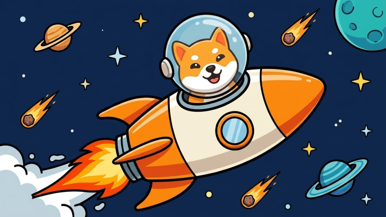 Baby Doge astronaut on a rocket ship